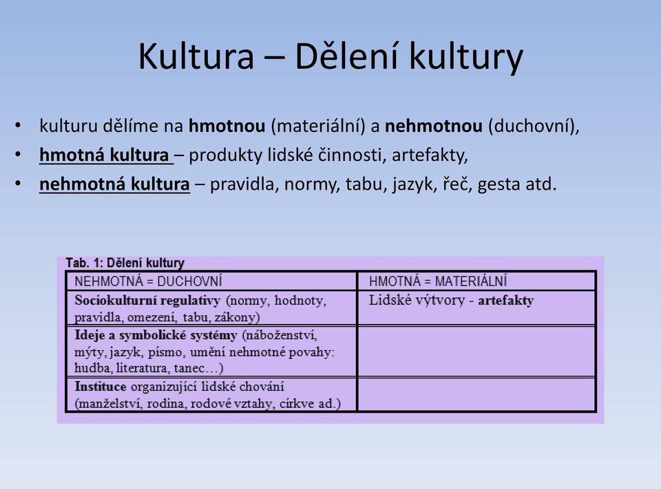 kultura produkty lidské činnosti, artefakty,