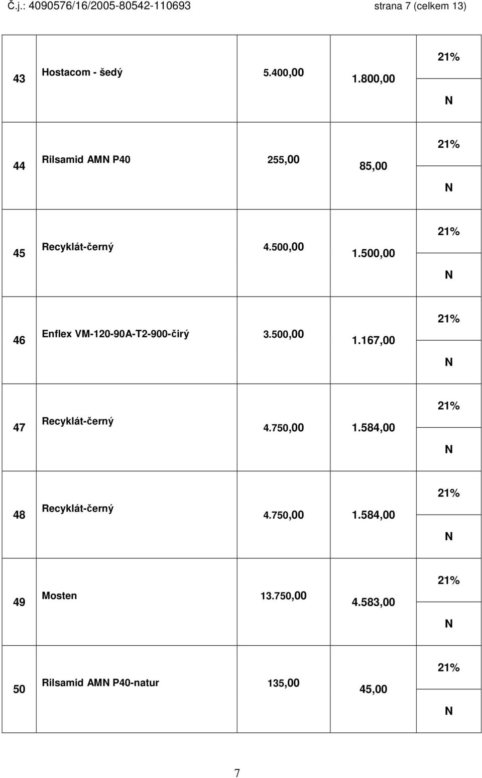 500,00 46 Enflex VM-120-90A-T2-900-čirý 3.500,00 1.167,00 47 Recyklát-černý 4.750,00 1.