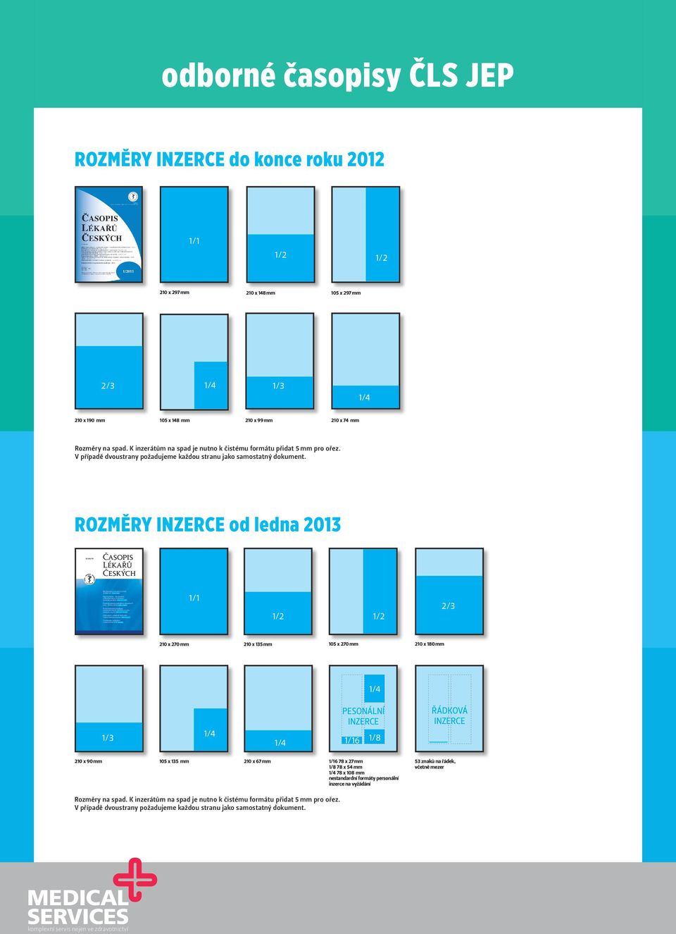 odborné časopisy ČLS JEP ROZMĚRY INZERCE do konce roku 2012 1/1 210 x 297 mm 210 x 148 mm 105 x 297 mm 2/3 1/3 210 x 190 mm 105 x 148 mm 210 x 99 mm 210 x 74 mm Rozměry na spad.