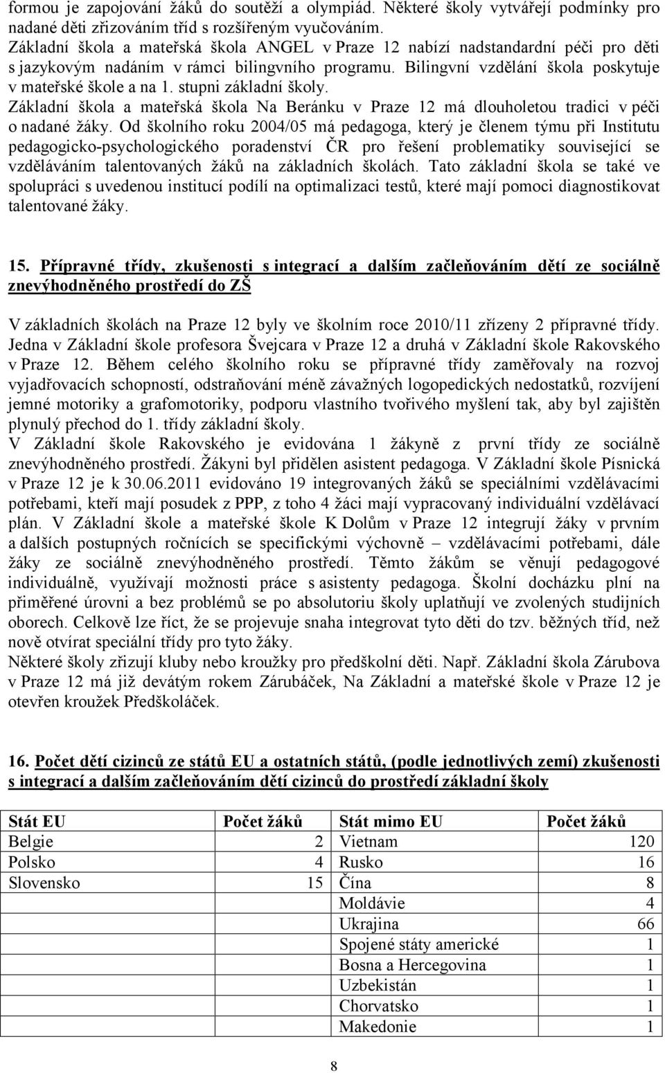 stupni základní školy. Základní škola a mateřská škola Na Beránku v Praze 12 má dlouholetou tradici v péči o nadané žáky.