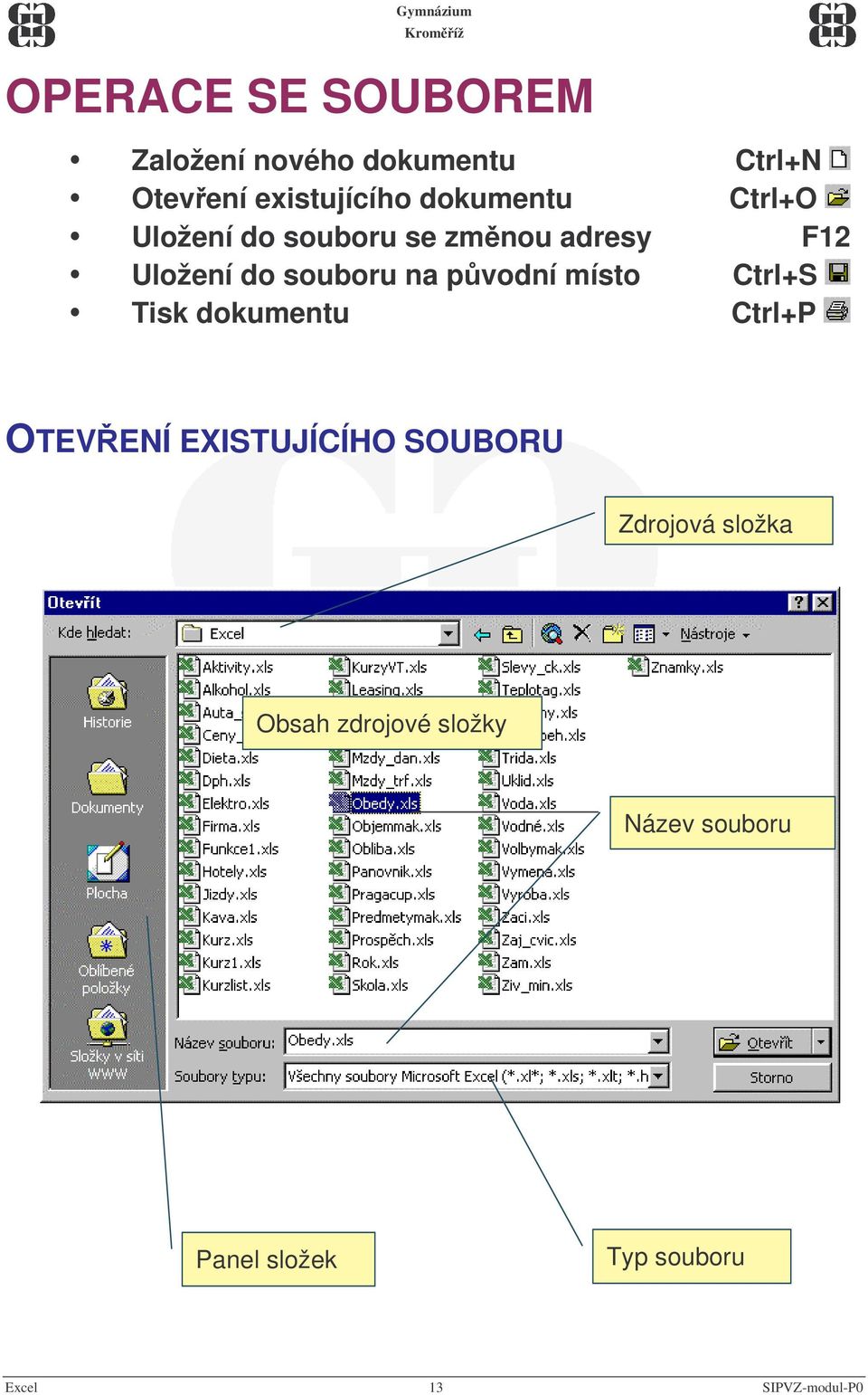 dokumentu Ctrl+N Ctrl+O F12 Ctrl+S Ctrl+P OTEVENÍ EXISTUJÍCÍHO SOUBORU Zdrojová