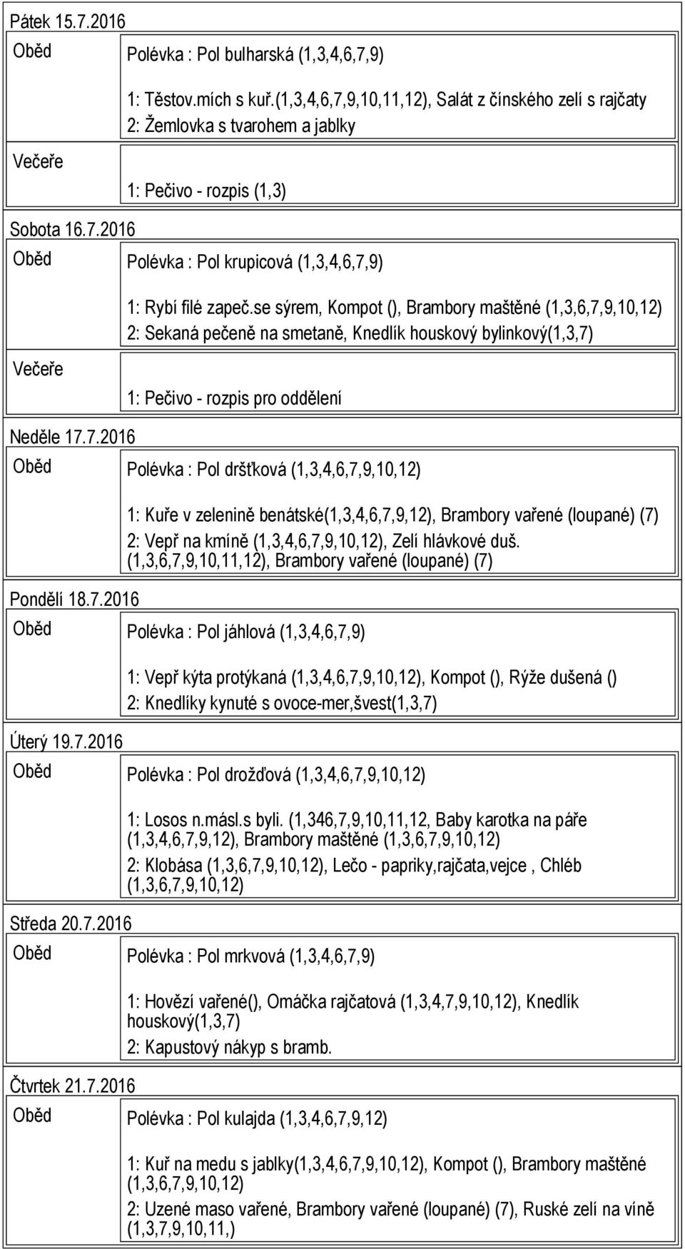 se sýrem, Kompot (), Brambory maštěné 2: Sekaná pečeně na smetaně, Knedlík houskový bylinkový(1,3,7)