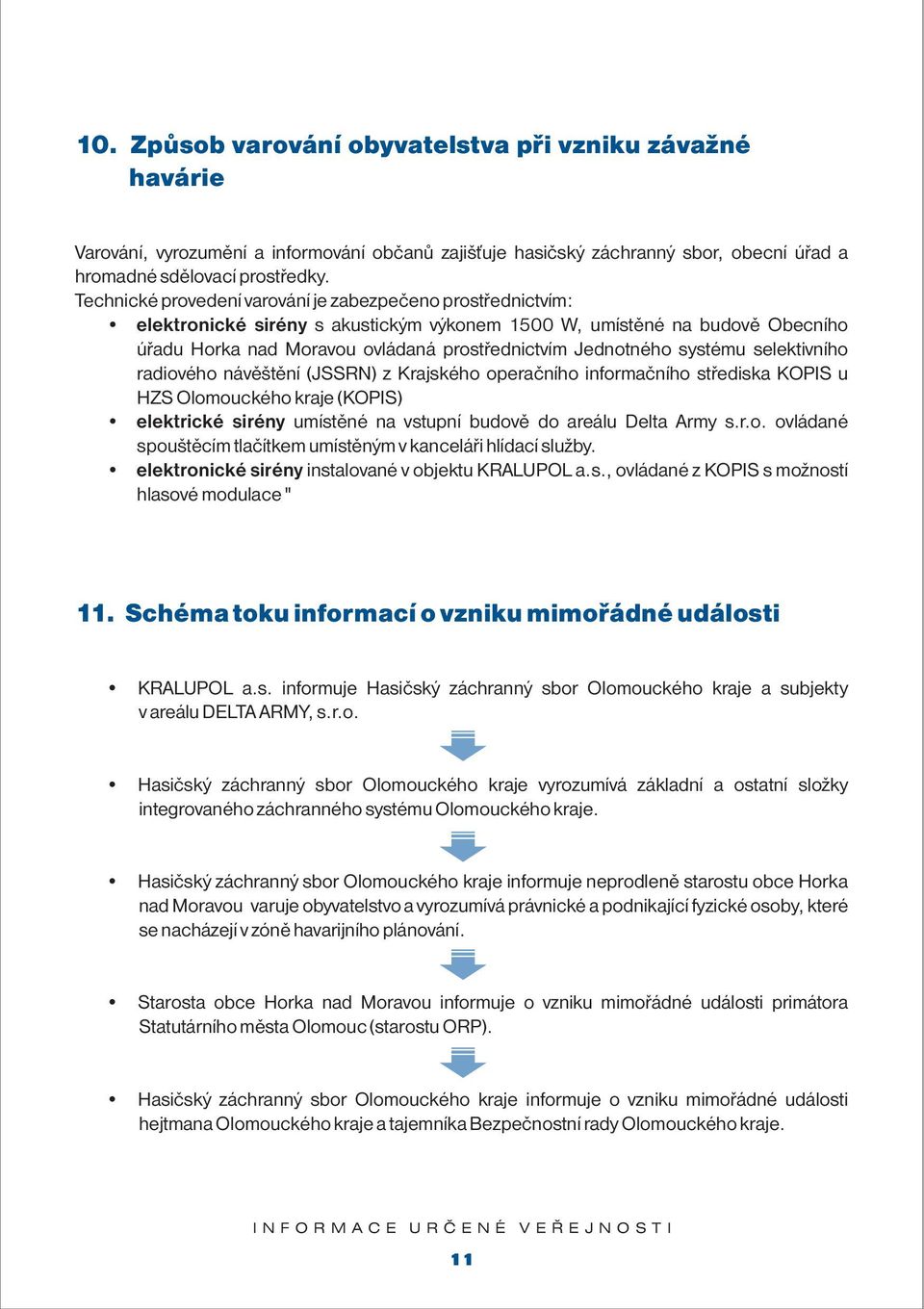 systému selektivního radiového návěštění (JSSRN) z Krajského operačního informačního střediska KOPIS u HZS Olomouckého kraje (KOPIS) elektrické sirény umístěné na vstupní budově do areálu Delta Army