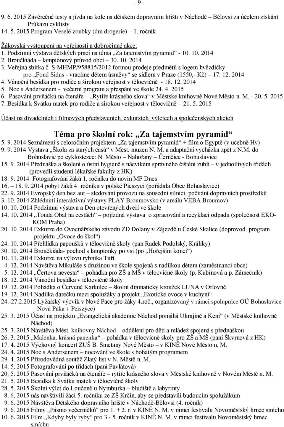 Veřejná sbírka č. S-MHMP/958815/2012 formou prodeje předmětů s logem hvězdičky pro Fond Sidus - vracíme dětem úsměvy se sídlem v Praze (1550,- Kč) 17. 12. 2014 4.