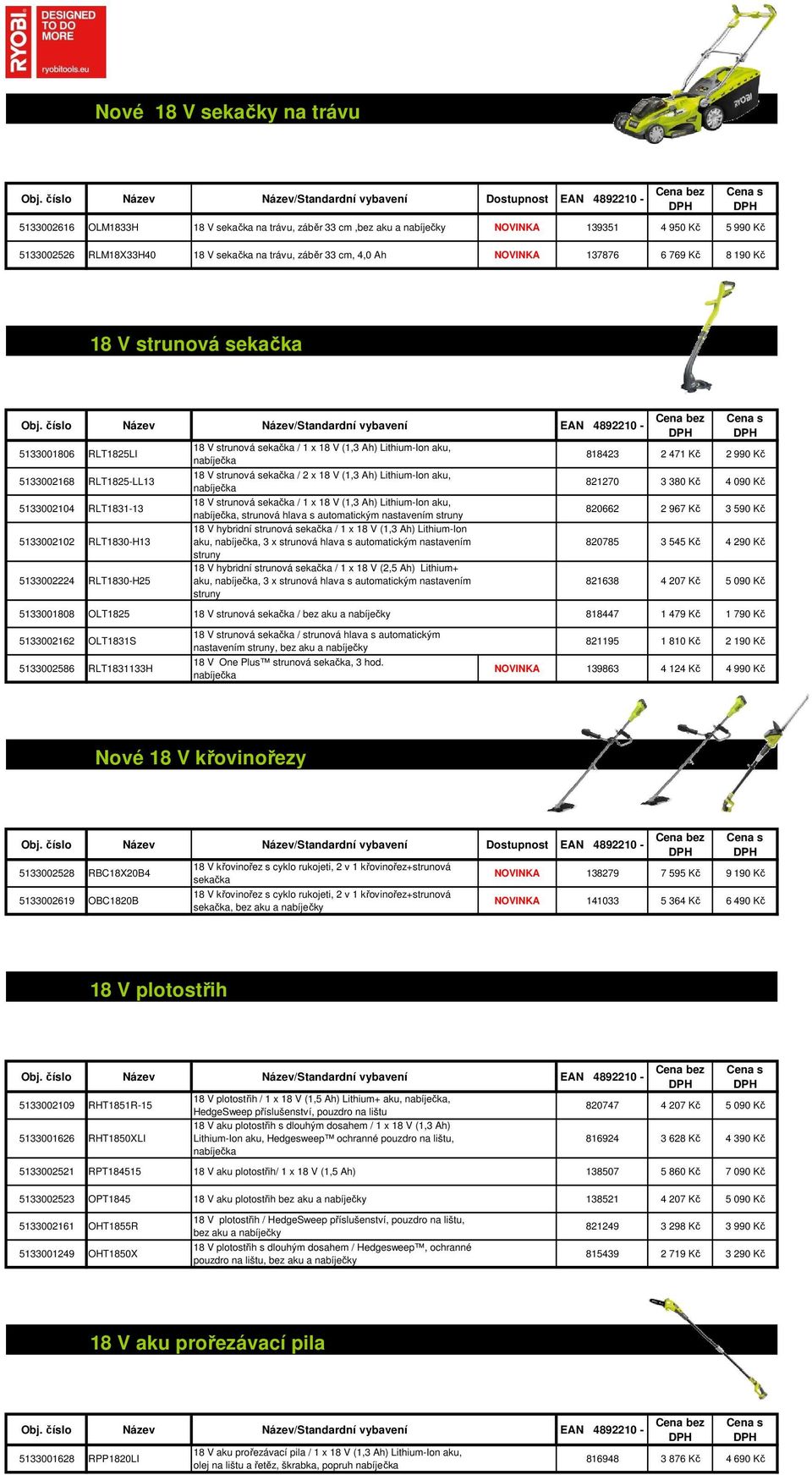 sekačka na trávu, záběr 33 cm, 4,0 Ah NOVINKA 137876 6 769 Kč 8 190 Kč 18 V strunová sekačka 5133001806 RLT1825LI 5133002168 RLT1825-LL13 5133002104 RLT1831-13 5133002102 RLT1830-H13 5133002224