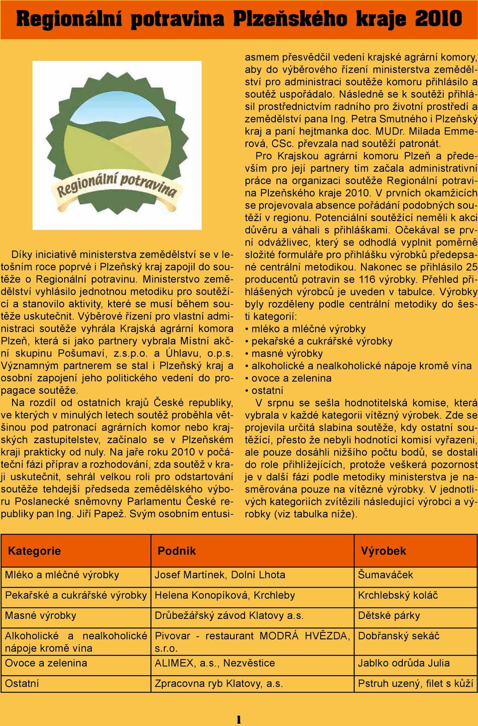 Výběrové řízení pro vlastní administraci soutěže vyhrála Krajská agrární komora Plzeň, která si jako partnery vybrala Místní akční skupinu Pošumaví, z.s.p.o. a Úhlavu, o.p.s. Významným partnerem se stal i Plzeňský kraj a osobní zapojení jeho politického vedení do propagace soutěže.