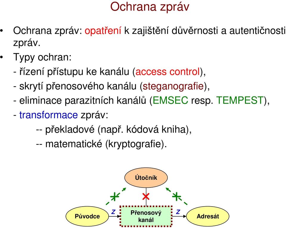 (steganografie), - eliminace parazitních kanálů (EMSEC resp.