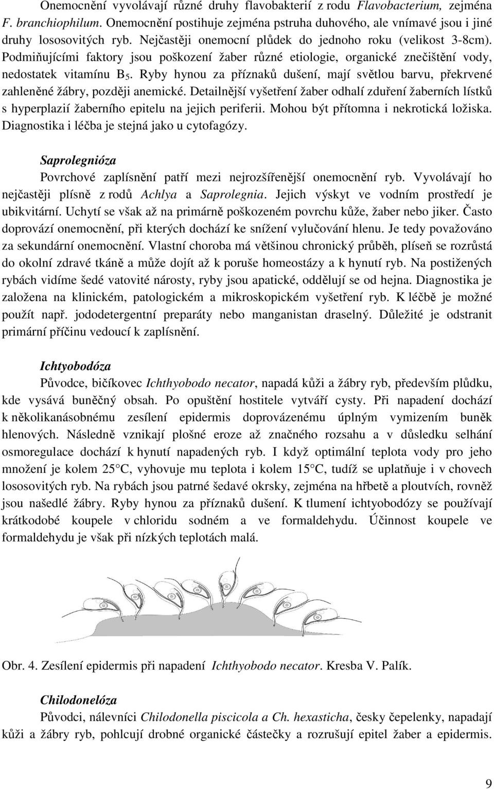 Ryby hynou za příznaků dušení, mají světlou barvu, překrvené zahleněné žábry, později anemické.