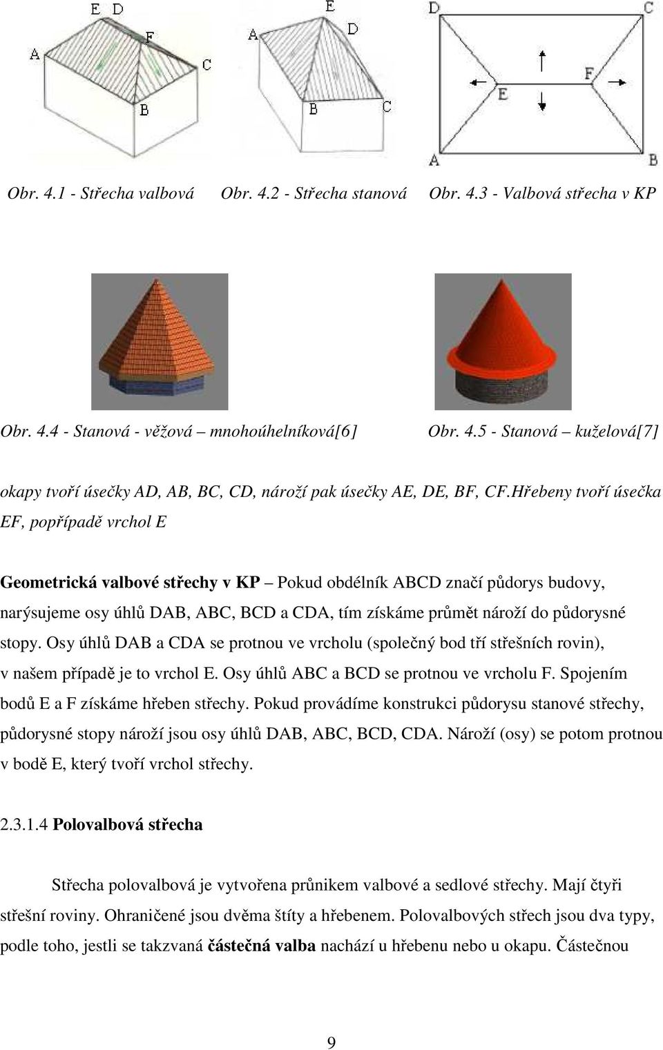 stopy. Osy úhlů DAB a CDA se protnou ve vrcholu (společný bod tří střešních rovin), v našem případě je to vrchol E. Osy úhlů ABC a BCD se protnou ve vrcholu F.