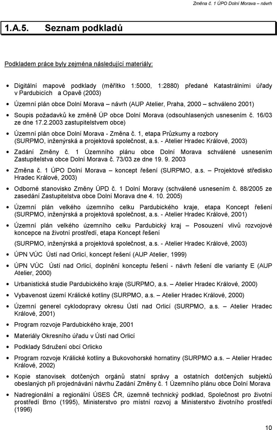 návrh (AUP Atelier, Praha, 2000 schváleno 2001) Soupis požadavků ke změně ÚP obce Dolní (odsouhlasených usnesením č. 16/03 ze dne 17.2.2003 zastupitelstvem obce) Územní plán obce Dolní - Změna č.