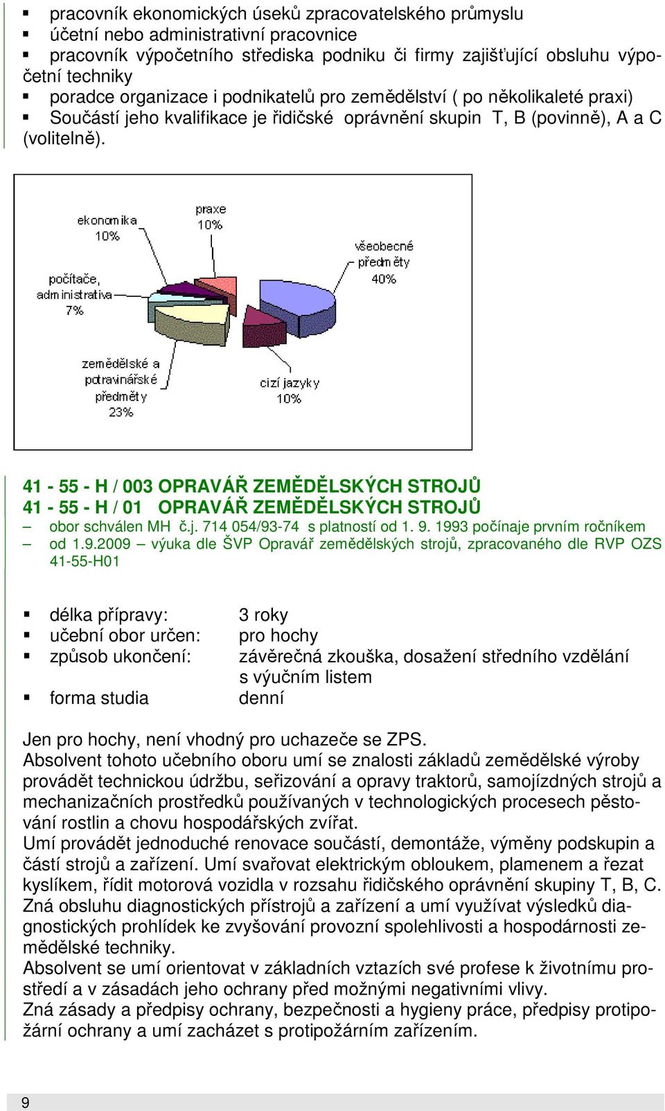 41-55 - H / 003 OPRAVÁŘ ZEMĚDĚLSKÝCH STROJŮ 41-55 - H / 01 OPRAVÁŘ ZEMĚDĚLSKÝCH STROJŮ obor schválen MH č.j. 714 054/93