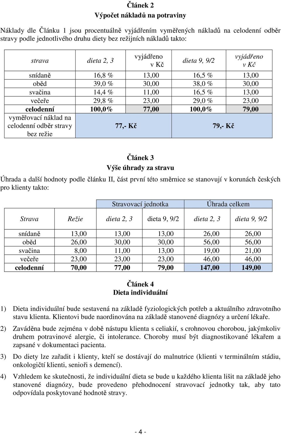 100,0% 77,00 100,0% 79,00 vyměřovací náklad na celodenní odběr stravy bez režie 77,- Kč 79,- Kč Článek 3 Výše úhrady za stravu Úhrada a další hodnoty podle článku II, část první této směrnice se