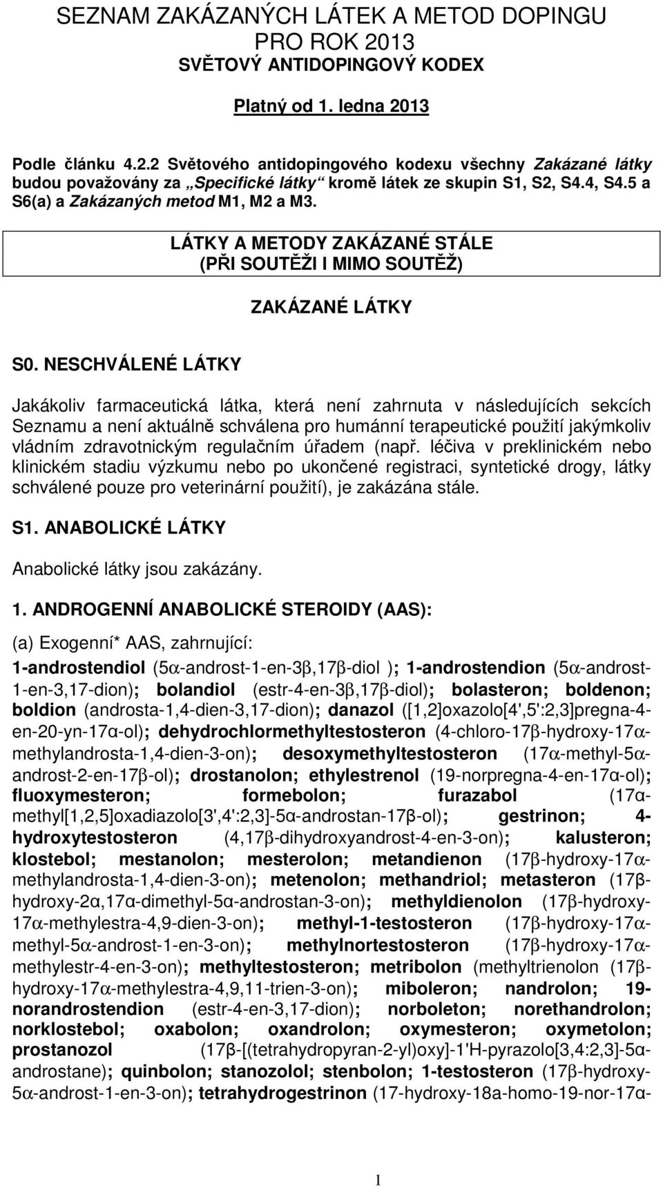 NESCHVÁLENÉ LÁTKY Jakákoliv farmaceutická látka, která není zahrnuta v následujících sekcích Seznamu a není aktuálně schválena pro humánní terapeutické použití jakýmkoliv vládním zdravotnickým