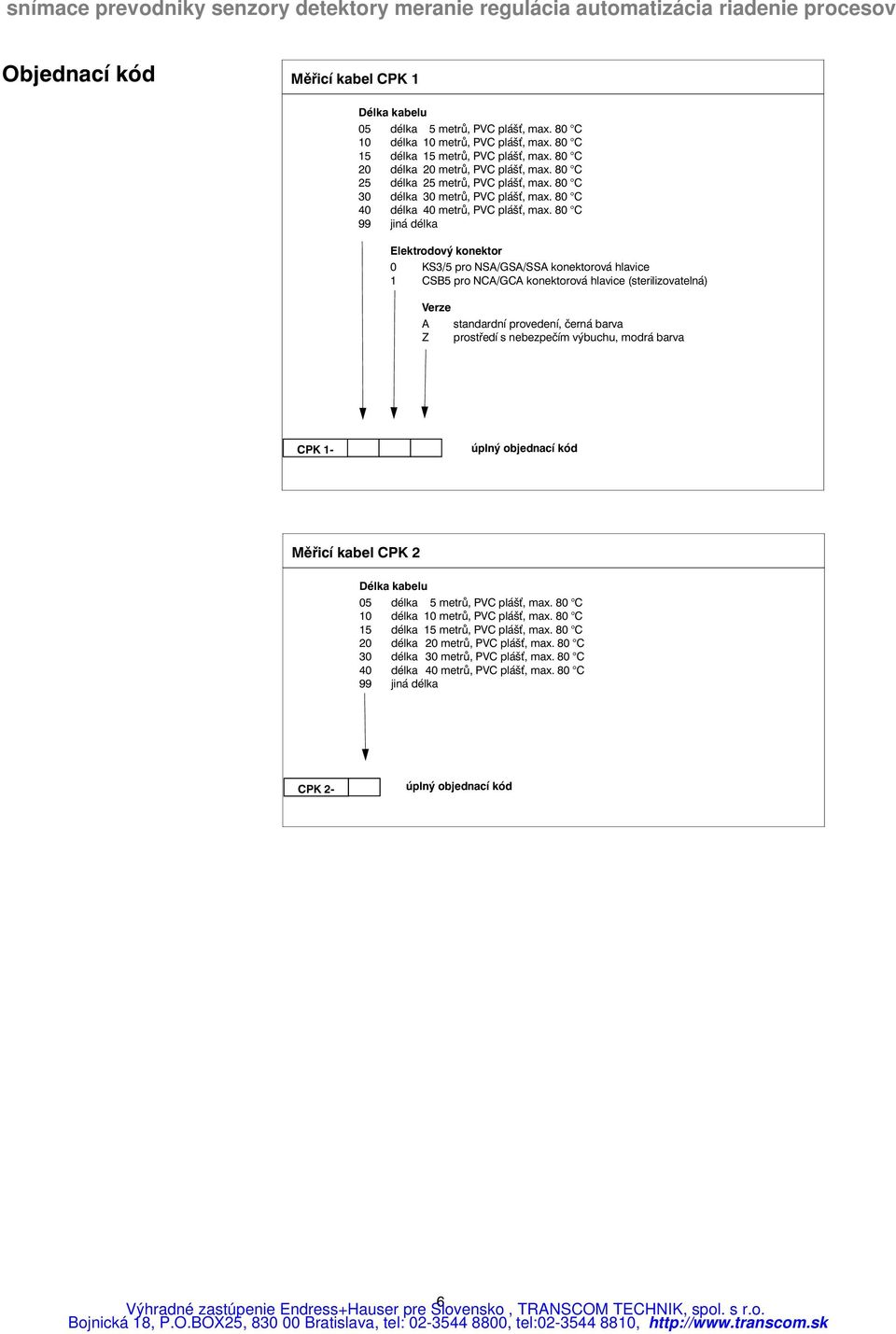 80 C 99 jiná délka 0 KS3/5 pro NSA/GSA/SSA konektorová hlavice 1 CSB5 pro NCA/GCA konektorová hlavice (sterilizovatelná) Verze A standardní