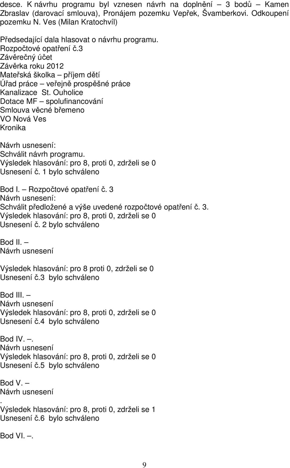 3 Závěrečný účet Závěrka roku 2012 Mateřská školka příjem dětí Úřad práce veřejně prospěšné práce Kanalizace St.