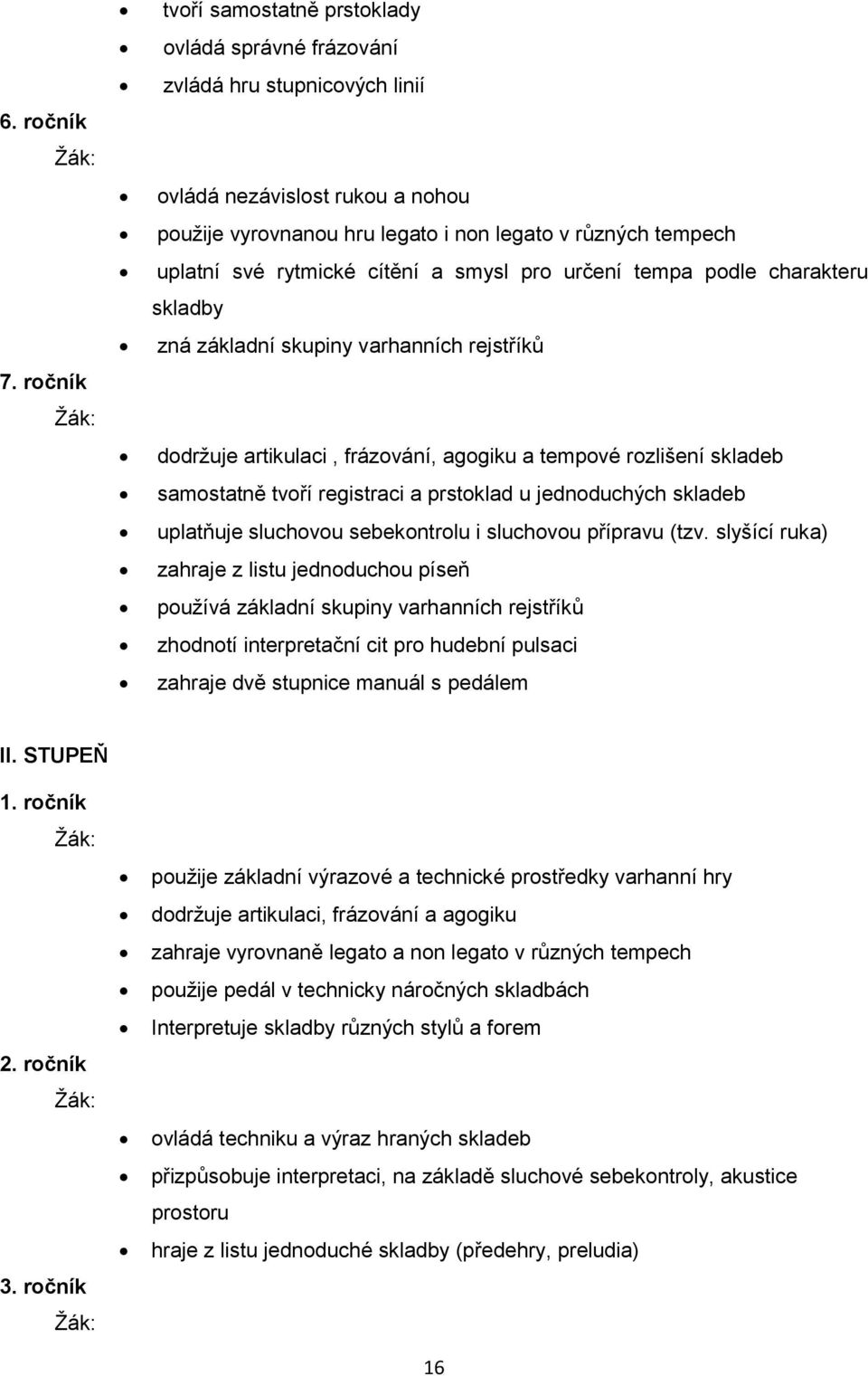 smysl pr určení tempa pdle charakteru skladby zná základní skupiny varhanních rejstříků ddržuje artikulaci, frázvání, aggiku a tempvé rzlišení skladeb samstatně tvří registraci a prstklad u