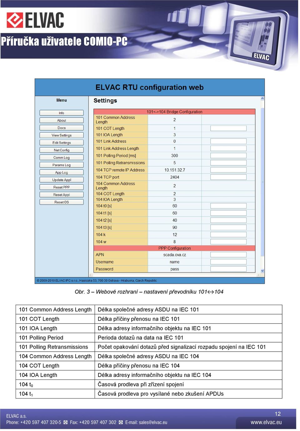 dotazů před signalizací rozpadu spojení na IEC 101 104 Common Address Length Délka společné adresy ASDU na IEC 104 104 COT Length Délka příčiny přenosu na IEC