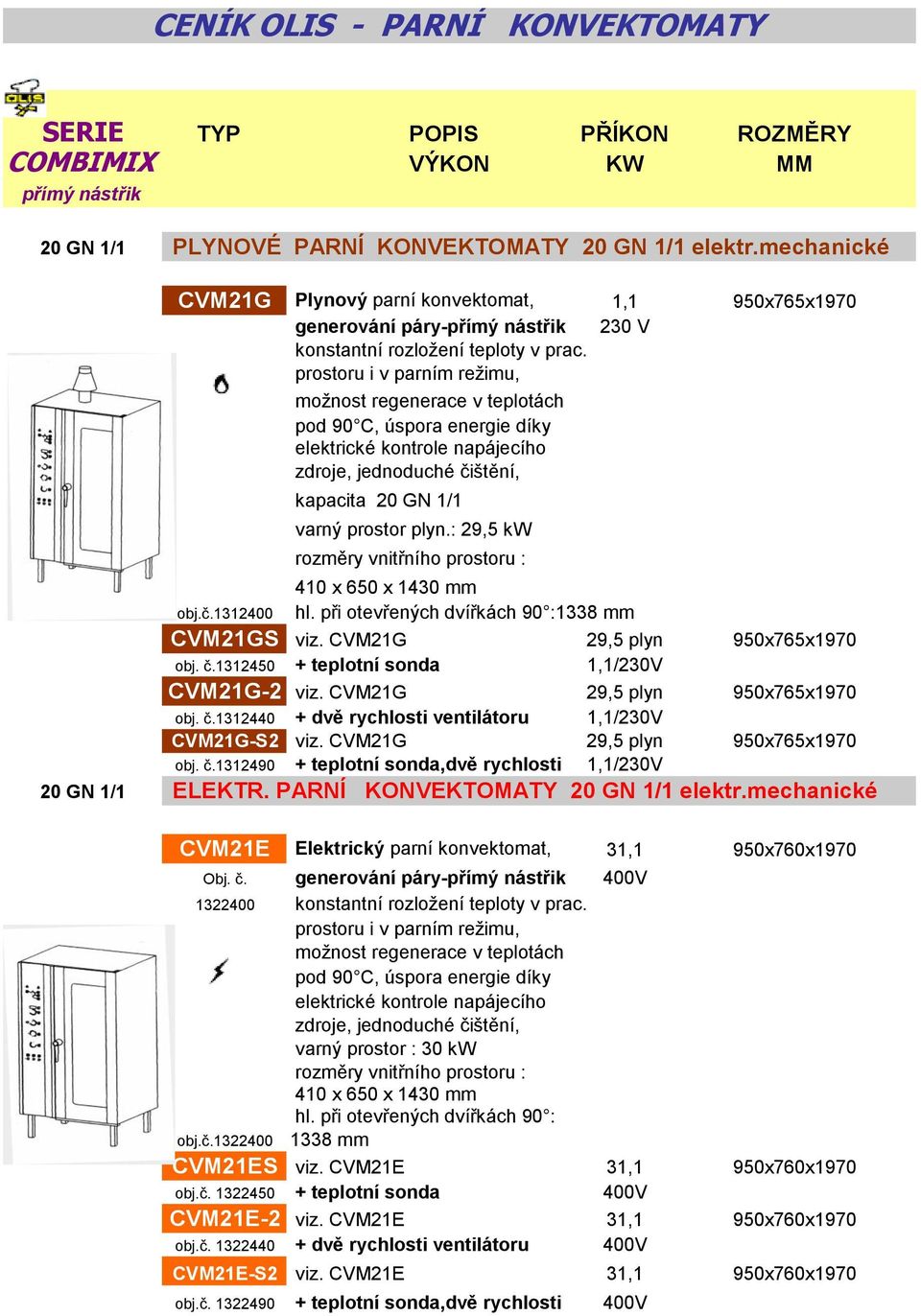 CVM21G 29,5 plyn 950x765x1970 obj. č.1312450 + teplotní sonda 1,1/230V CVM21G-2 viz. CVM21G 29,5 plyn 950x765x1970 obj. č.1312440 + dvě rychlosti ventilátoru 1,1/230V CVM21G-S2 viz.