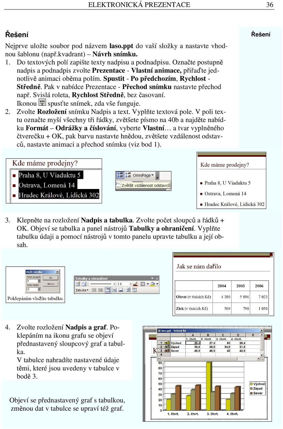 Pak v nabídce Prezentace - Přechod snímku nastavte přechod např. Svislá roleta, Rychlost Středně, bez časovaní. Ikonou spusťte snímek, zda vše funguje. 2. Zvolte Rozložení snímku Nadpis a text.