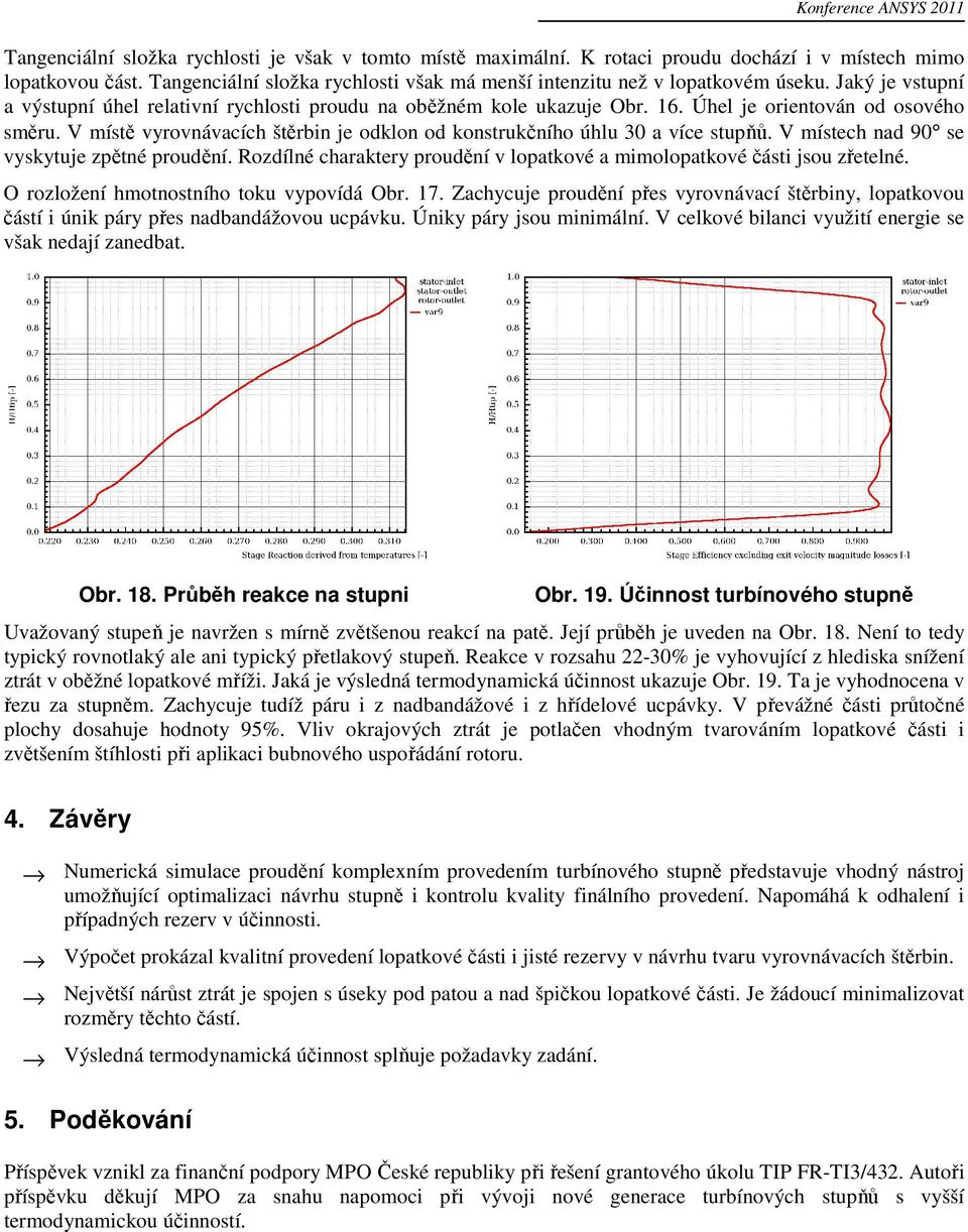 Úhel je orientován od osového směru. V místě vyrovnávacích štěrbin je odklon od konstrukčního úhlu 30 a více stupňů. V místech nad 90 se vyskytuje zpětné proudění.