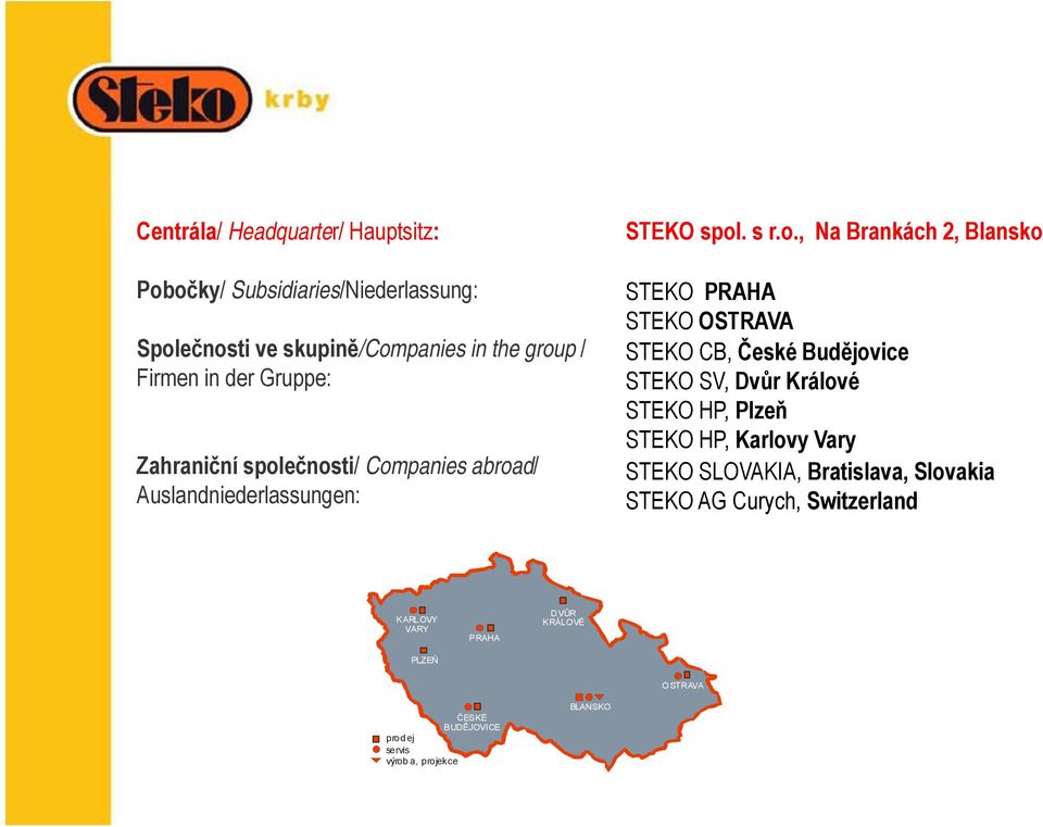 ečnosti/ Companies abroad/ Auslandniederlassungen: STEKO spol. s r.o., Na Brankách 2, Blansko STEKO PRAHA STEKO OSTRAVA STEKO CB,