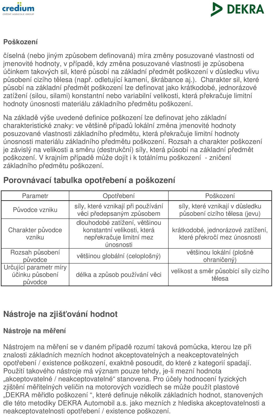 Charakter sil, které působí na základní předmět poškození lze definovat jako krátkodobé, jednorázové zatížení (silou, silami) konstantní nebo variabilní velikosti, která překračuje limitní hodnoty