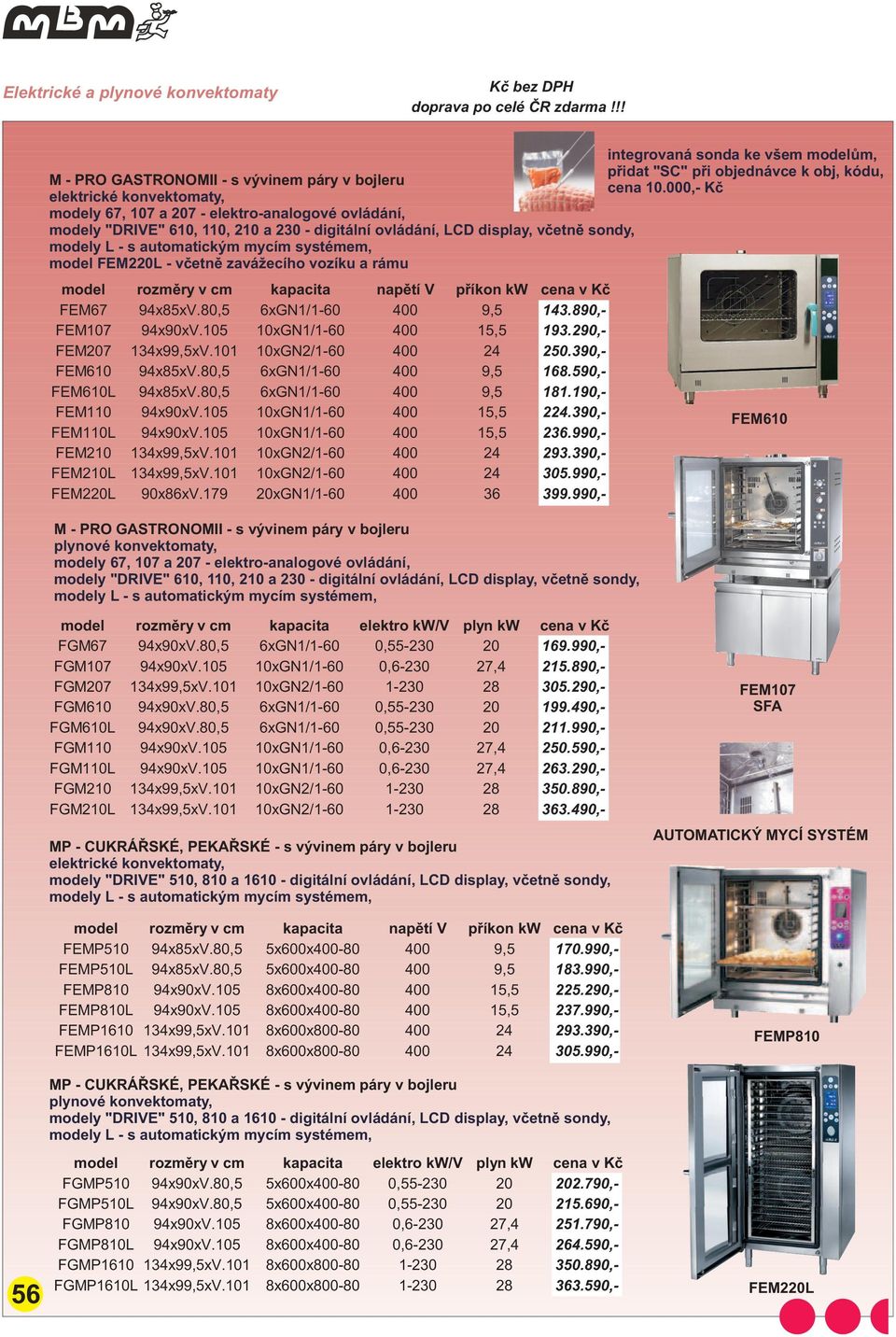 890,- FEM107 94x90xV.105 10xGN1/1-60 400 15,5 193.290,- FEM207 134x99,5xV.101 10xGN2/1-60 400 24 250.390,- FEM610 94x85xV.80,5 6xGN1/1-60 400 9,5 168.590,- FEM610L 94x85xV.80,5 6xGN1/1-60 400 9,5 181.