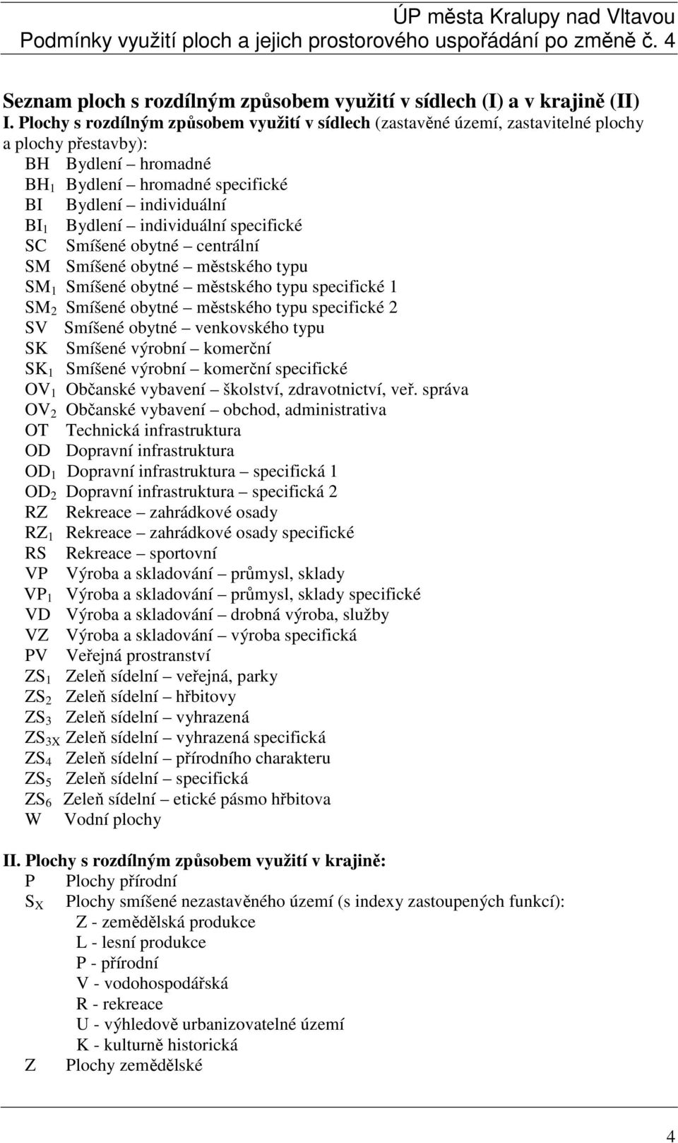 individuální specifické SC Smíšené obytné centrální SM Smíšené obytné městského typu SM 1 Smíšené obytné městského typu specifické 1 SM 2 Smíšené obytné městského typu specifické 2 SV Smíšené obytné