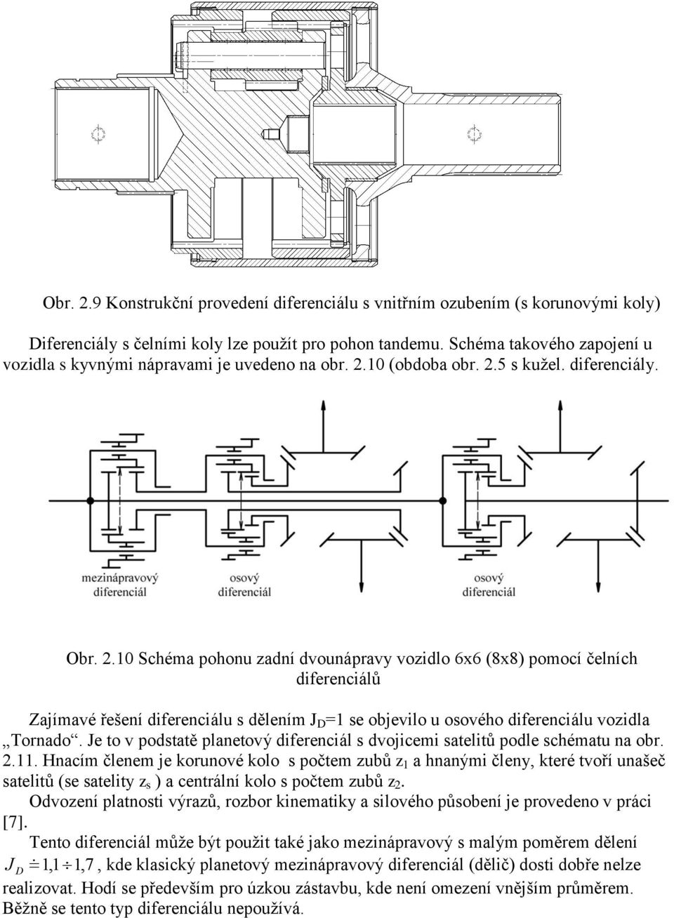 .0 Schéma pohonu zadní dvounápravy vozidlo 6x6 (8x8) pomocí čelních diferenciálů Zajímavé řešení diferenciálu s dělením J = se objevilo u osového diferenciálu vozidla Tornado.