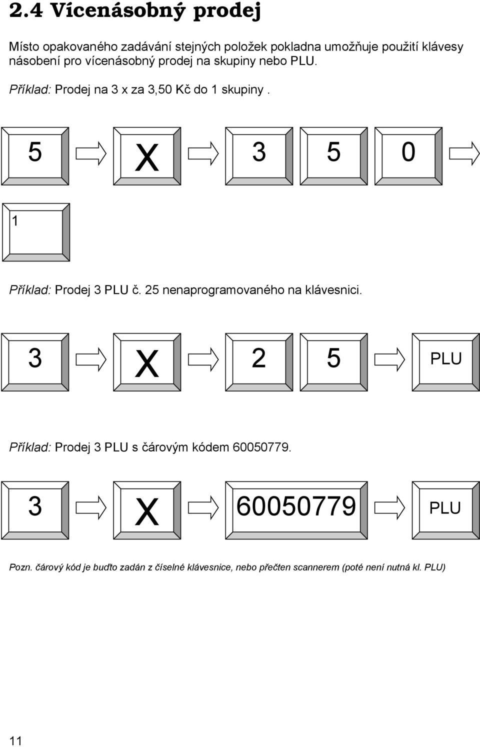5 X 3 5 0 1 Příklad: Prodej 3 PLU č. 25 nenaprogramované ho na klá vesnici.