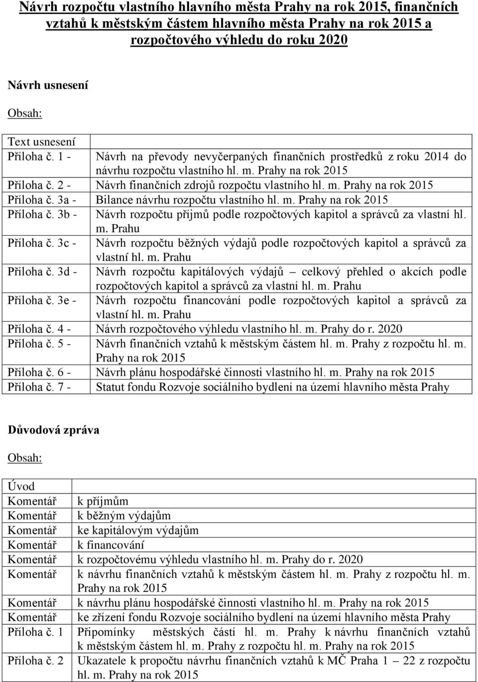 m. Prahy na rok 2015 Příloha č. 3b - Návrh rozpočtu příjmů podle rozpočtových kapitol a správců za vlastní hl. m. Prahu Příloha č.