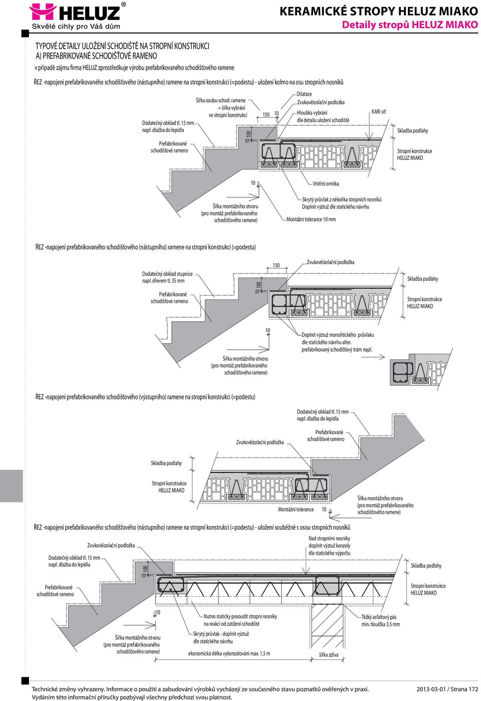 15 mm např. dlažba do lepidla Prefabrikované schodišťové rameno Šířka ozubu schod.