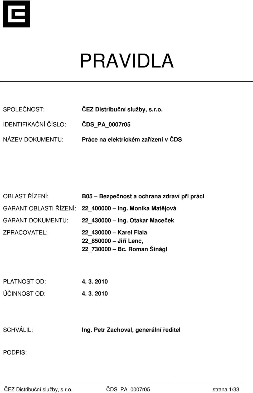 22_400000 Ing. Monika Matějová GARANT DOKUMENTU: ZPRACOVATEL: 22_430000 Ing.