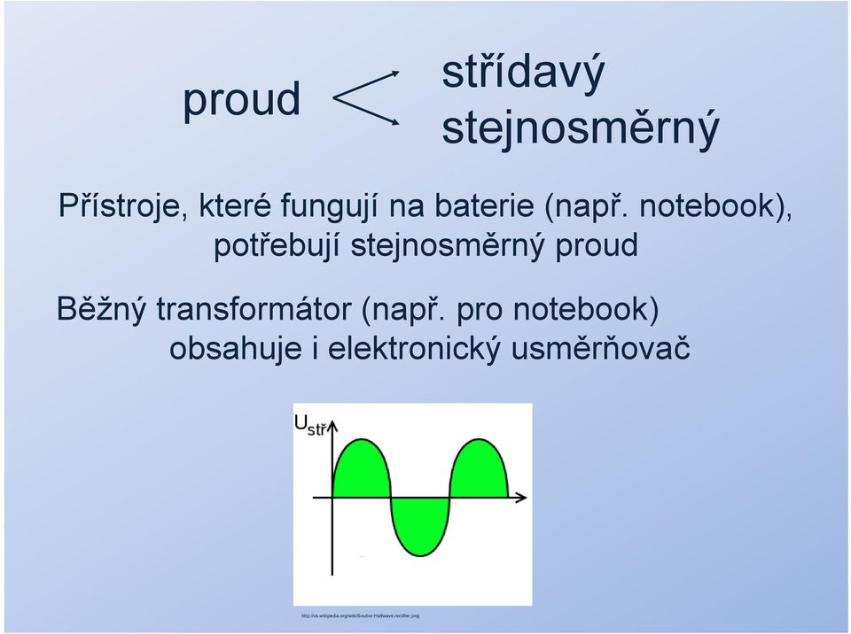 notebook), potřebují stejnosměrný proud Běžný transformátor