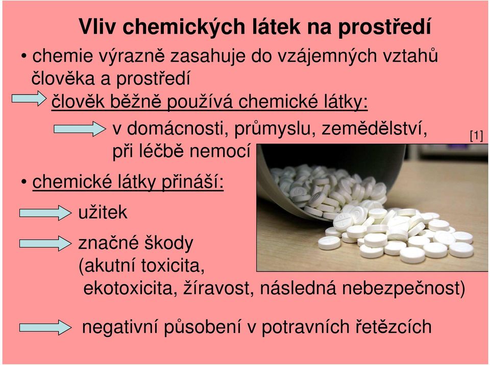 zemědělství, při léčbě nemocí [1] chemické látky přináší: užitek značné škody (akutní