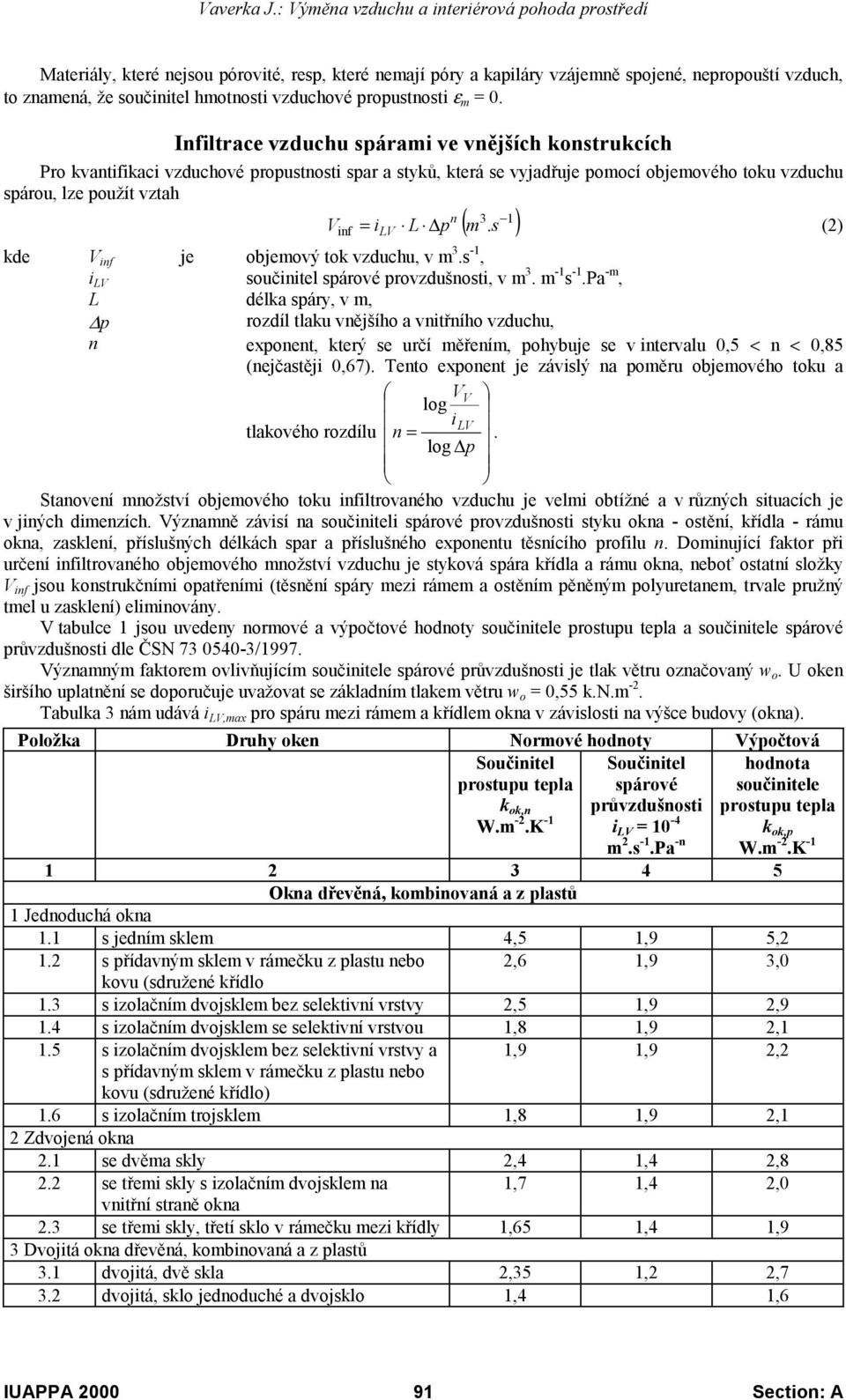 1 ) = il L p s (2) kde if je objemový tok vzduchu, v m 3.s -1, i L součiitel spárové provzdušosti, v m 3. m -1 s -1.