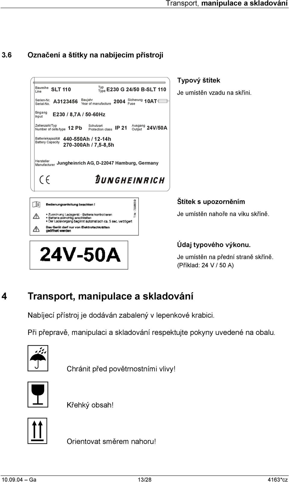 Eingang Input E230 / 8,7A / 50-60Hz Zellenzahl/Typ Number of cells/type Batteriekapazität Battery Capacity Schutzart Protection class Ausgang Output 12 Pb IP 21 24V/50A 440-550Ah / 12-14h 270-300Ah /