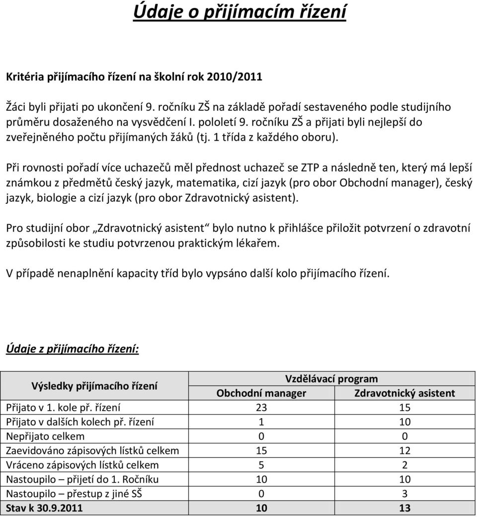 1 třída z každého oboru).