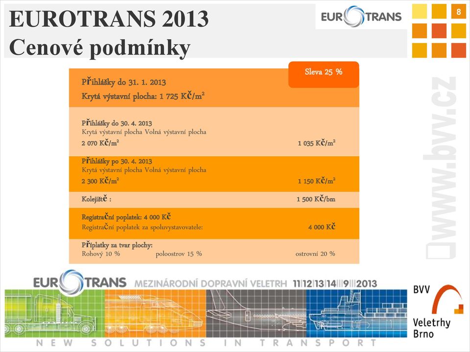 2013 Krytá výstavní plocha Volná výstavní plocha 2 300 Kč/m 2 1 150 Kč/m 2 Kolejiště : Registrační poplatek: 4