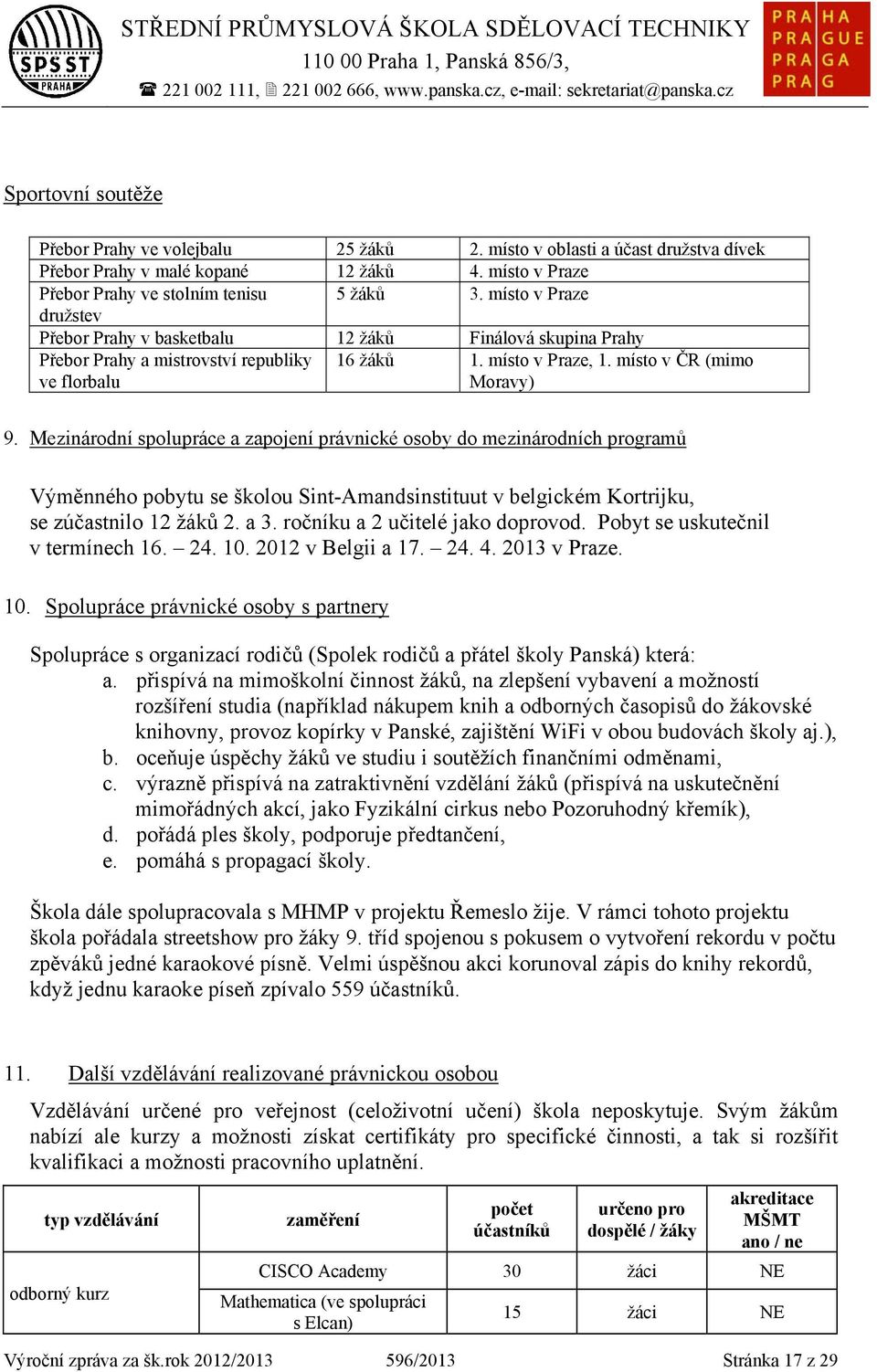 Mezinárodní spolupráce a zapojení právnické osoby do mezinárodních programů Výměnného pobytu se školou Sint-Amandsinstituut v belgickém Kortrijku, se zúčastnilo žáků. a 3.