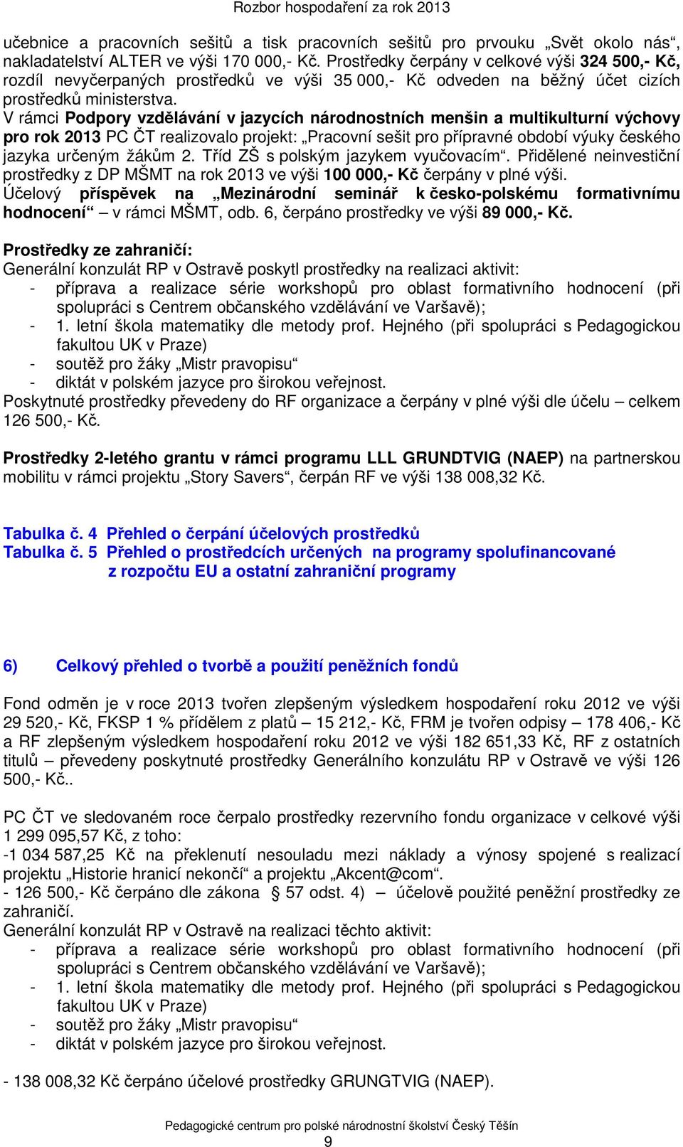 V rámci Podpory vzdělávání v jazycích národnostních menšin a multikulturní výchovy pro rok 2013 PC ČT realizovalo projekt: Pracovní sešit pro přípravné období výuky českého jazyka určeným žákům 2.