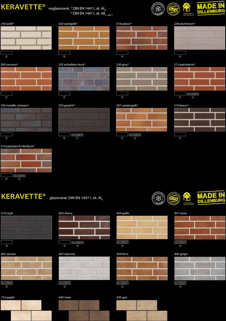 215 patrizierrot 1) DF 336 metallic schwarz 1) 330 graphit 2) 307 weizengelb 1) 210 braun 1) DF DF 316 patrizierrot