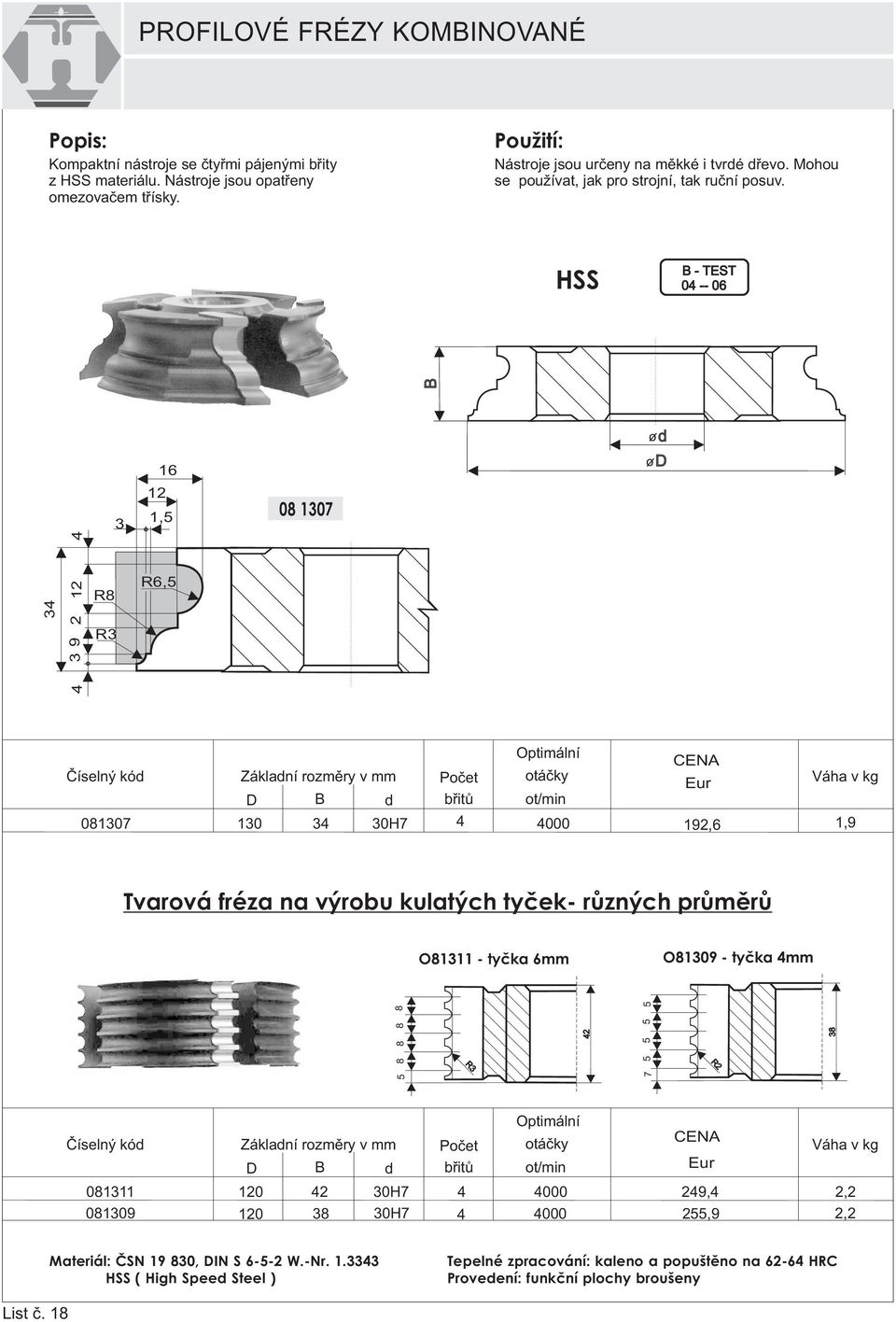 HSS B - TEST 0 -- 06 B 16 1, 0 17 od od 9 R R R6, 017 1 000 19,6 1,9 Tvarová fréza na výrobu kulatých tyček- různých průměrů O111