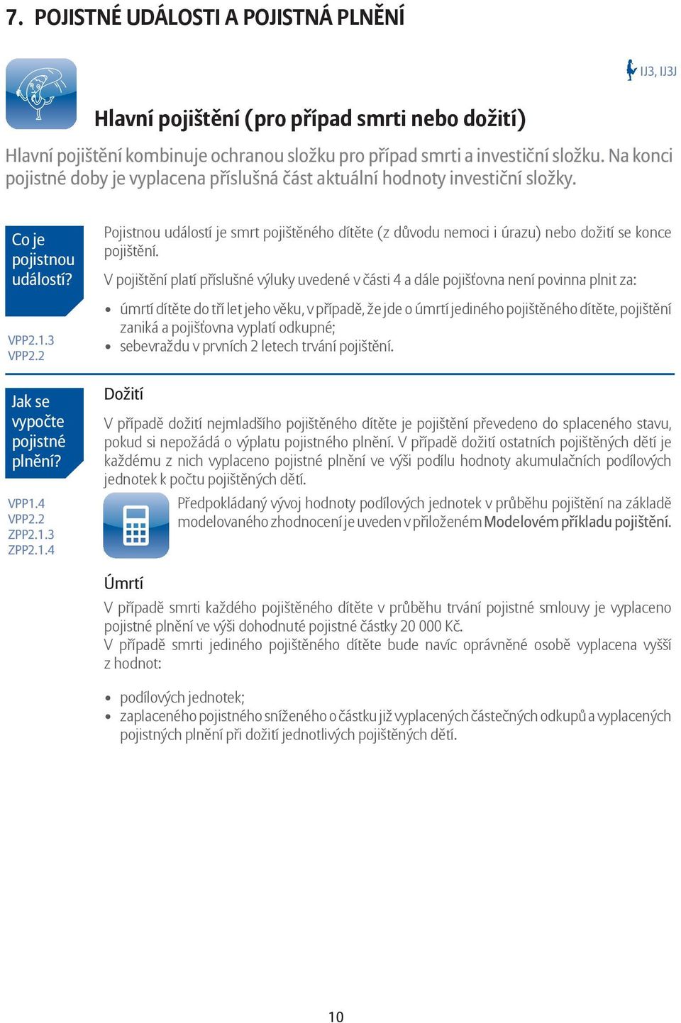 3 VPP2.2 Jak se vypočte pojistné plnění? VPP1.4 VPP2.2 ZPP2.1.3 ZPP2.1.4 Pojistnou událostí je smrt pojištěného dítěte (z důvodu nemoci i úrazu) nebo dožití se konce pojištění.