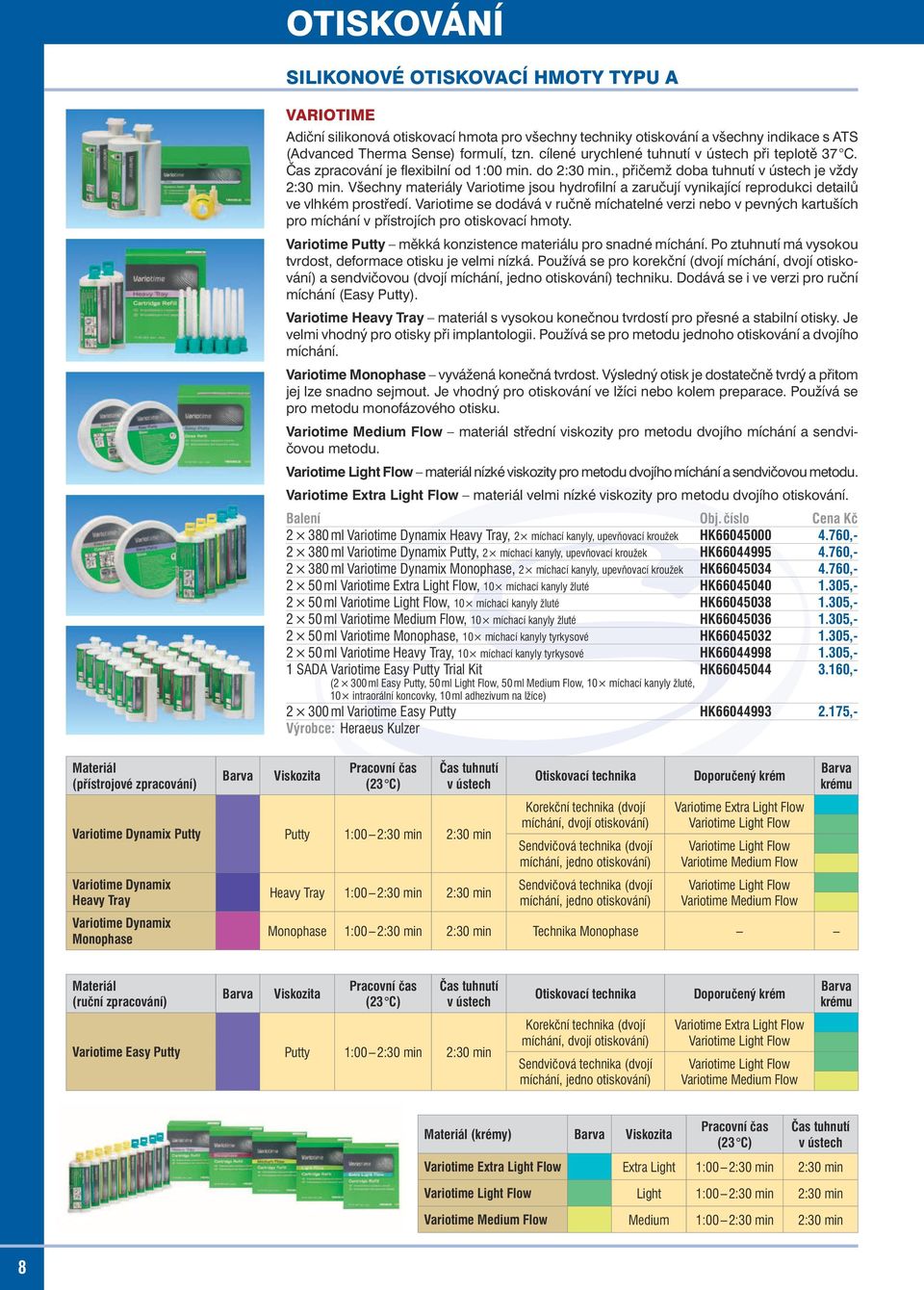 Všechny materiály Variotime jsou hydrofi lní a zaručují vynikající reprodukci detailů ve vlhkém prostředí.