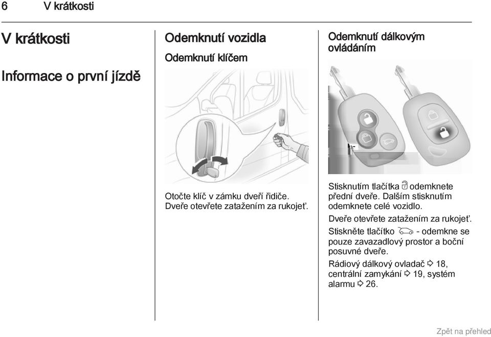 Dalším stisknutím odemknete celé vozidlo. Dveře otevřete zatažením za rukojeť.