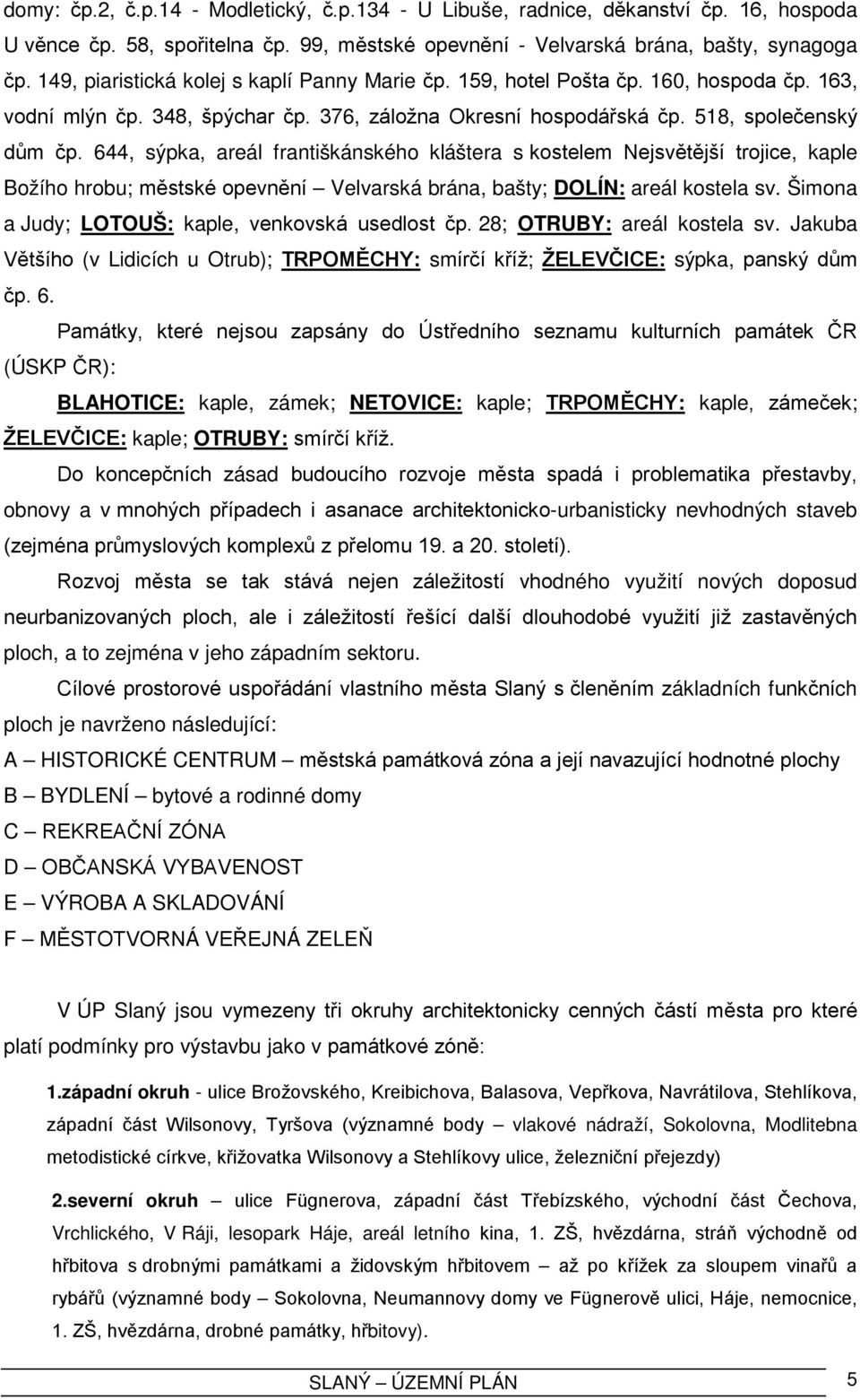 644, sýpka, areál františkánského kláštera s kostelem Nejsvětější trojice, kaple Božího hrobu; městské opevnění Velvarská brána, bašty; DOLÍN: areál kostela sv.