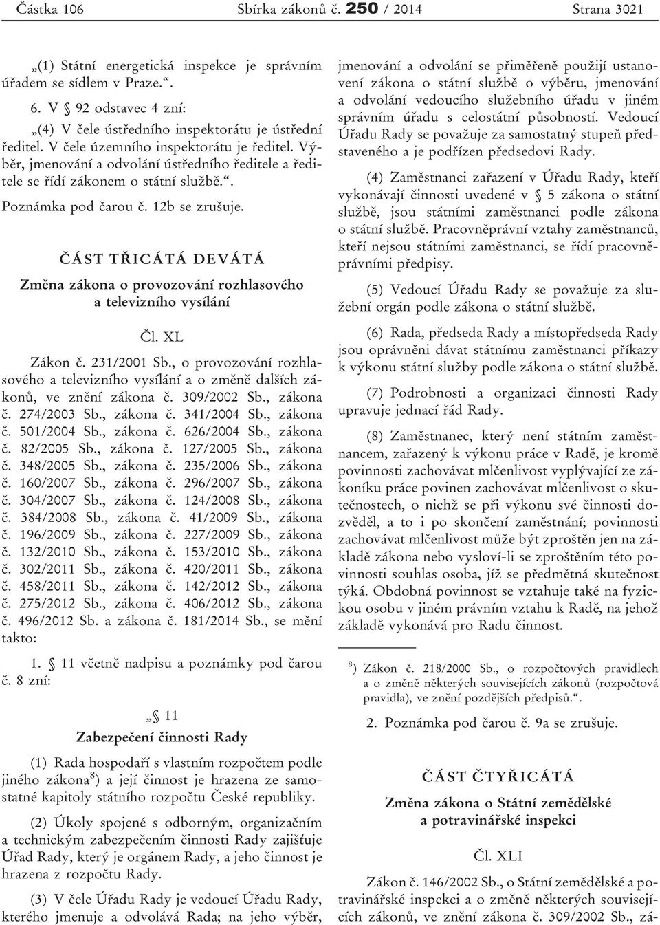 ČÁST TŘICÁTÁ DEVÁTÁ Změna zákona o provozování rozhlasového a televizního vysílání Čl. XL Zákon č. 231/2001 Sb.