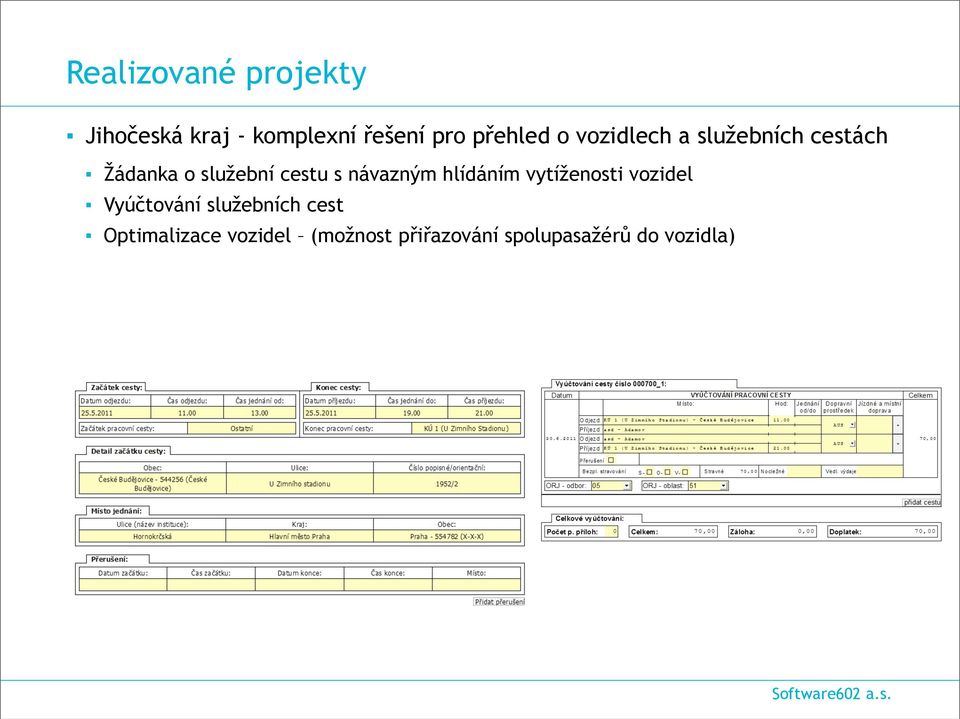 cestu s návazným hlídáním vytíženosti vozidel Vyúčtování