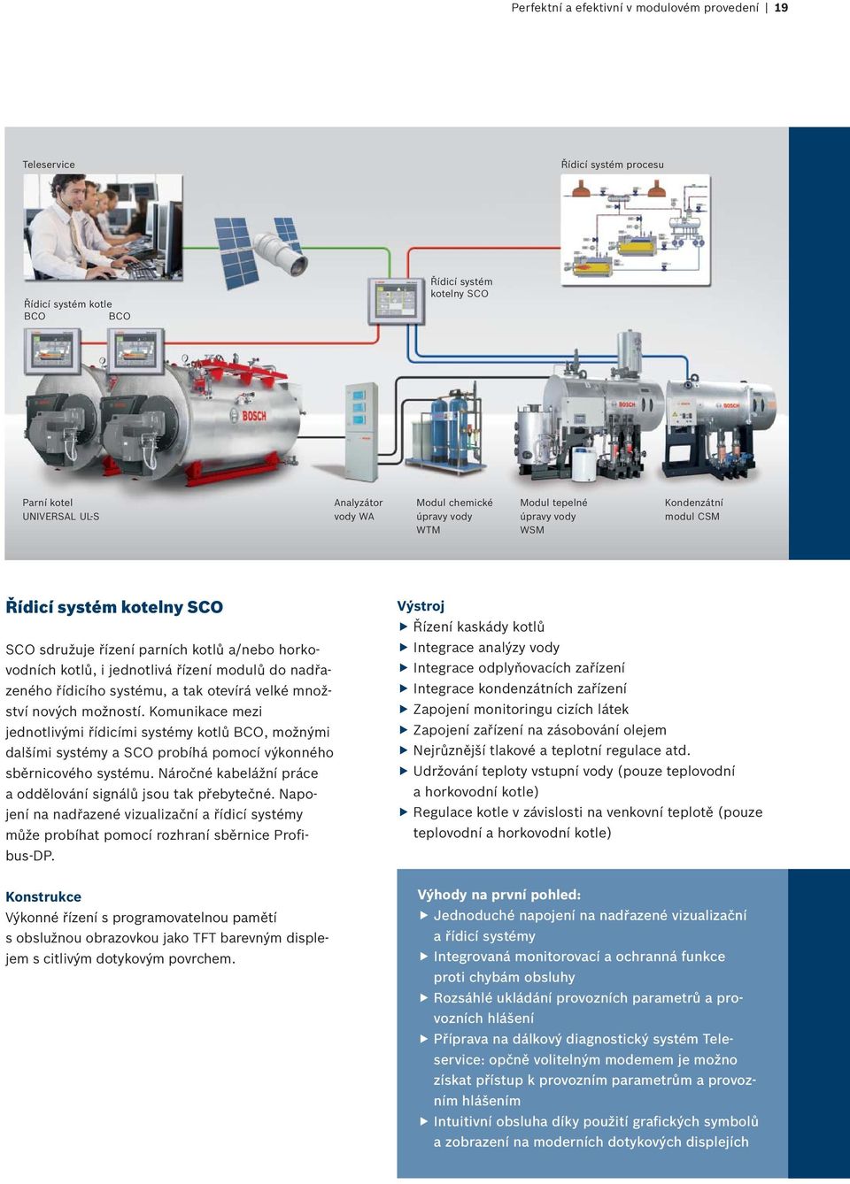 řídicího systému, a tak otevírá velké množství nových možností. Komunikace mezi jednotlivými řídicími systémy kotlů BCO, možnými dalšími systémy a SCO probíhá pomocí výkonného sběrnicového systému.